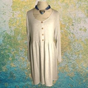 Casual Cream Long Sleeve Sweater Dress